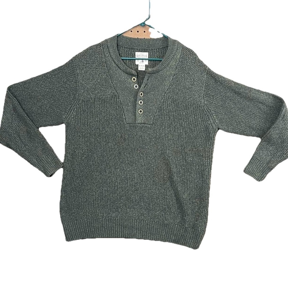 MINT! RED HEAD MENS‎ BUTTON FRONT CHUNKY KNIT HENLEY SWEATER Sz XL OLIVE GREEN